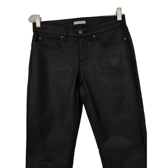 Eileen Fisher Black Waxed Faux Leather Denim Jeans Pants Size 4 Minimalist - Picture 6 of 13